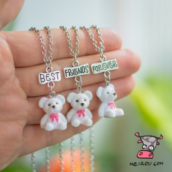 Кулон для троих друзей "Best Friends Forever. Белые медвежата"